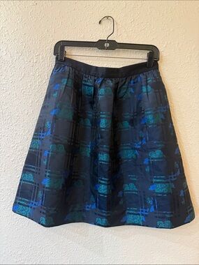 J. Crew Navy A-Line Skirt with Teal & Blue Floral Plaid
